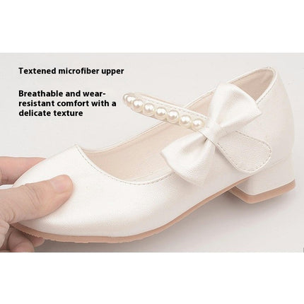 Girls High Heels Dress Shoes Closed Toe Princess Faux Leather Shoes