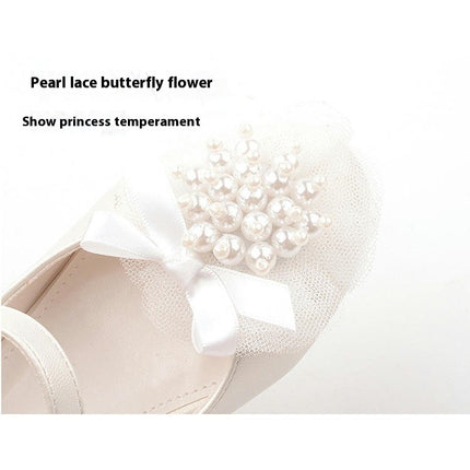 Girls Dress Shoes Faux Leather Pearls Princess Shoes Wedding Party Pumps Shoes