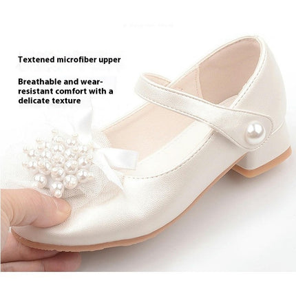 Girls Dress Shoes Faux Leather Pearls Princess Shoes Wedding Party Pumps Shoes