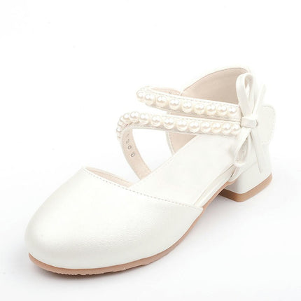 Girls Princess Shoes Pearl Pearls Bling Bowknot Faux Leather Shoes