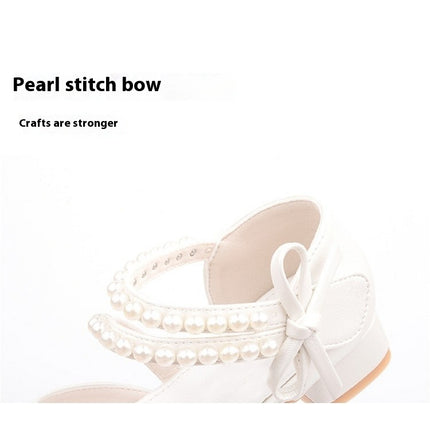 Girls Princess Shoes Pearl Pearls Bling Bowknot Faux Leather Shoes