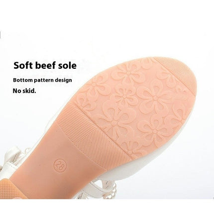 Girls Princess Shoes Pearl Pearls Bling Bowknot Faux Leather Shoes