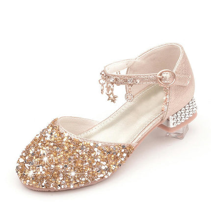 Girls Princess Faux Leather Shoes Glitter and Sparkle High Heel Shoes for Festival Party