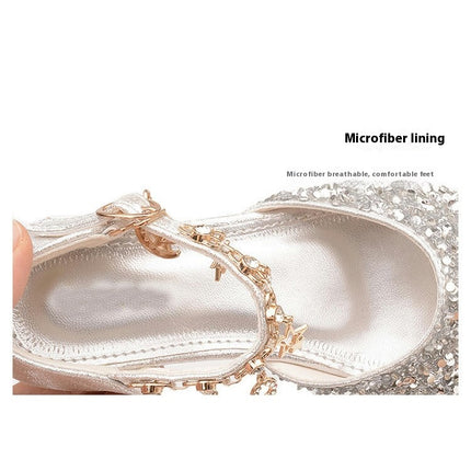 Girls Princess Faux Leather Shoes Glitter and Sparkle High Heel Shoes for Festival Party