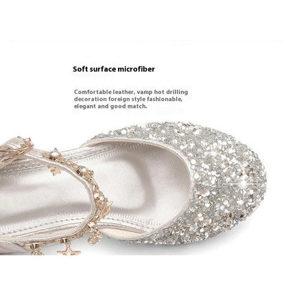 Girls Princess Faux Leather Shoes Glitter and Sparkle High Heel Shoes for Festival Party