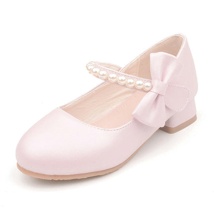 Girls Dress Shoes Faux Leather Bow Pearl Mary Jane Wedding Princess Shoes
