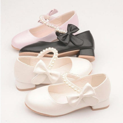 Girls Dress Shoes Faux Leather Bow Pearl Mary Jane Wedding Princess Shoes