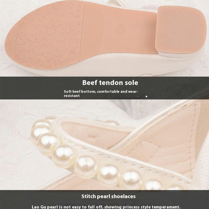 Girls Dress Shoes Faux Leather Bow Pearl Mary Jane Wedding Princess Shoes