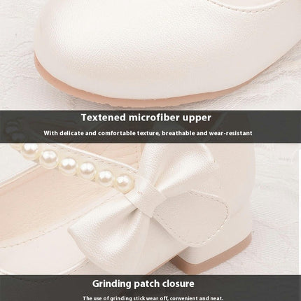Girls Dress Shoes Faux Leather Bow Pearl Mary Jane Wedding Princess Shoes