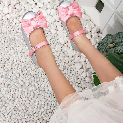 Faux Leather Shoes with Bow Non Slip Ballet Little Girl Student Shoes