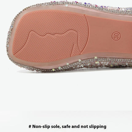 Faux Leather Shoes with Low Heel Rhinestones Princess Flat Glitter Flower Dress Shoes