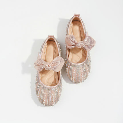 Faux Leather Shoes For Girls Shoes Pearl Rhinestones Shining Kids Princess Shoes