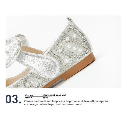 Faux Leather Shoes For Girls Shoes Pearl Rhinestones Shining Kids Princess Shoes