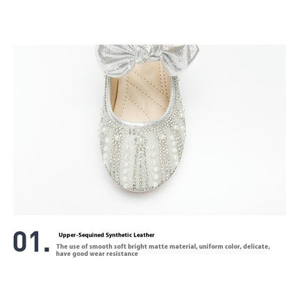 Faux Leather Shoes For Girls Shoes Pearl Rhinestones Shining Kids Princess Shoes