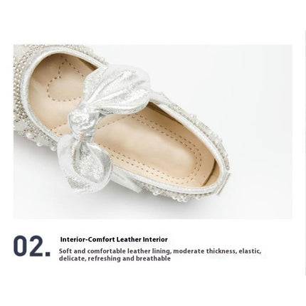 Faux Leather Shoes For Girls Shoes Pearl Rhinestones Shining Kids Princess Shoes