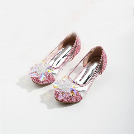 Faux Leather Shoes High Heel Girls Princess Shoes Cute Flower Sparkle Flower Girls