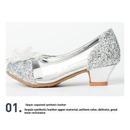 Faux Leather Shoes High Heel Girls Princess Shoes Cute Flower Sparkle Flower Girls