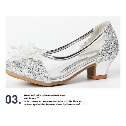 Faux Leather Shoes High Heel Girls Princess Shoes Cute Flower Sparkle Flower Girls