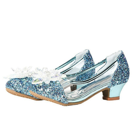 Faux Leather Shoes High Heel Girls Princess Shoes Cute Flower Sparkle Flower Girls