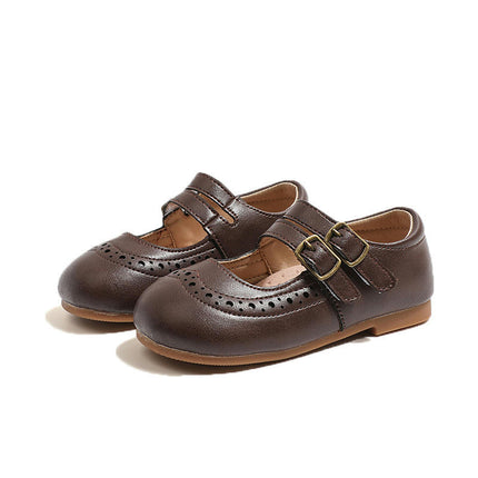 Girls School Uniform Dress Shoes Mary Jane Flats Faux Leather Shoes
