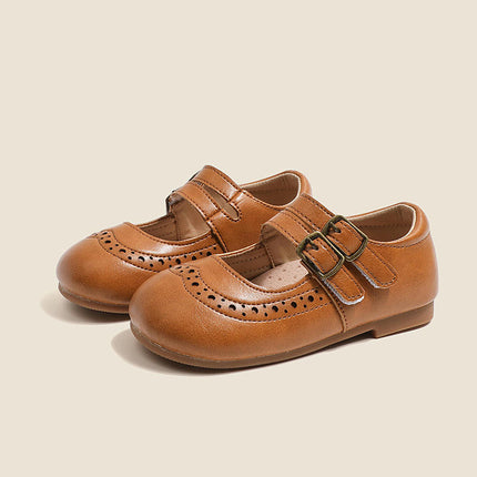 Girls School Uniform Dress Shoes Mary Jane Flats Faux Leather Shoes