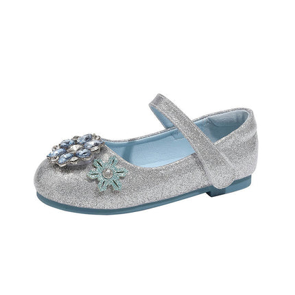 Party Faux Leather Shoes for Girls Glitter Rhinestone Flower Design Princess Shoes