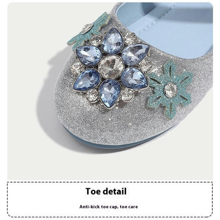 Party Faux Leather Shoes for Girls Glitter Rhinestone Flower Design Princess Shoes