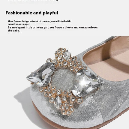 Girls Vintage Rhinestone Studded Wedding Party Flat Faux Leather Princess Shoes