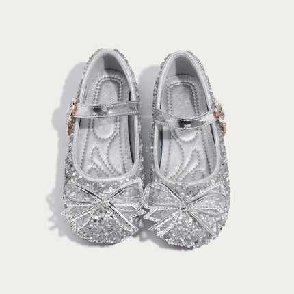 Girls Fashion Bow Crystal Faux Leather Shoes Princess Performance Shoes