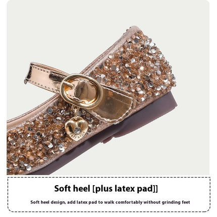 Girls Fashion Bow Crystal Faux Leather Shoes Princess Performance Shoes