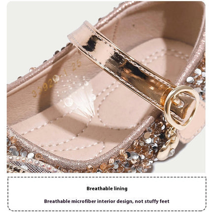 Girls Fashion Bow Crystal Faux Leather Shoes Princess Performance Shoes