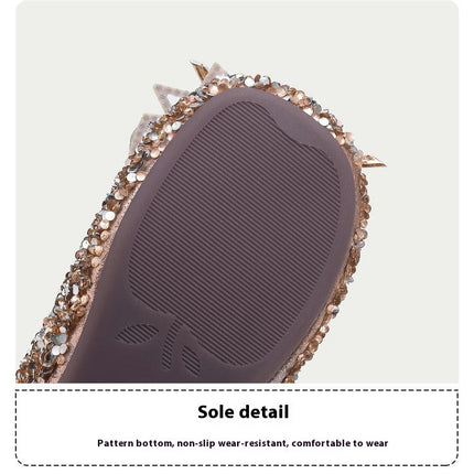 Girls Fashion Bow Crystal Faux Leather Shoes Princess Performance Shoes