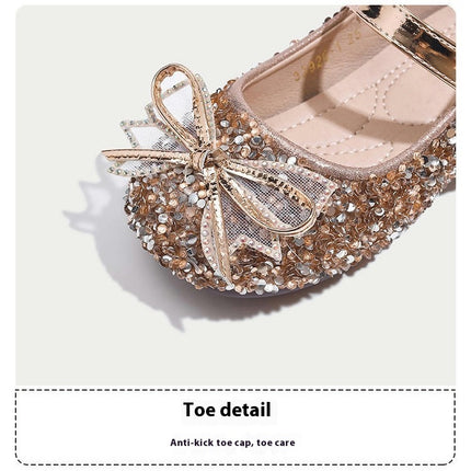 Girls Fashion Bow Crystal Faux Leather Shoes Princess Performance Shoes