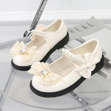 Girls Faux Leather Shoes Flats Mary Jane Bows Flower Girl Wedding Party Shoes