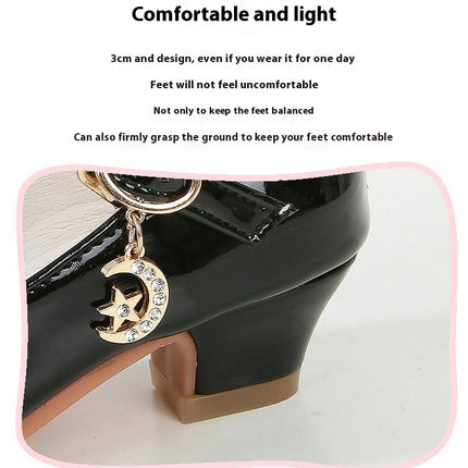 Girls Faux Leather Shoes Wedding Party Heel Mary Jane Princess Shoes
