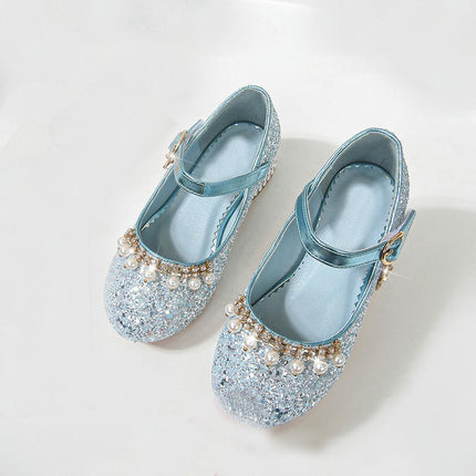 Girls Faux Leather High Heels Crystal Shoes Performance Princess Shoes