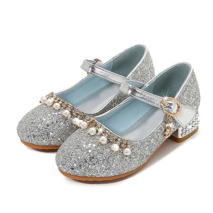 Girls Faux Leather High Heels Crystal Shoes Performance Princess Shoes