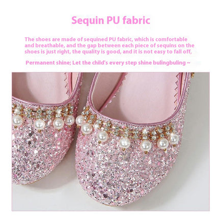 Girls Faux Leather High Heels Crystal Shoes Performance Princess Shoes