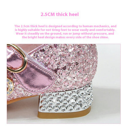 Girls Faux Leather High Heels Crystal Shoes Performance Princess Shoes
