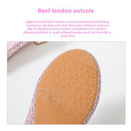 Girls Faux Leather High Heels Crystal Shoes Performance Princess Shoes