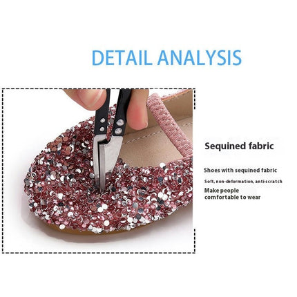 Little Girls Sequined Crystal Shoes Low Heel Princess Glitter Faux Leather Shoes