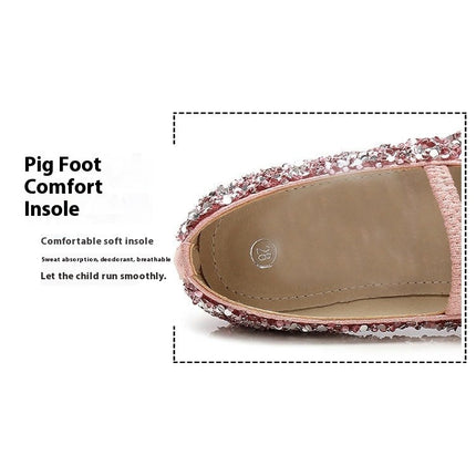 Little Girls Sequined Crystal Shoes Low Heel Princess Glitter Faux Leather Shoes
