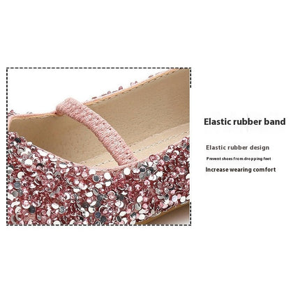 Little Girls Sequined Crystal Shoes Low Heel Princess Glitter Faux Leather Shoes