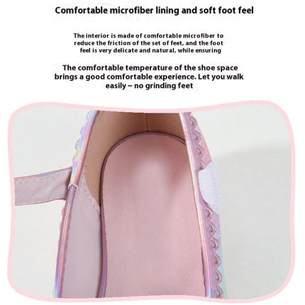 Girls Faux Leather Shoes with Diamond Shiny Princess Shoes Bow High Heels Princess