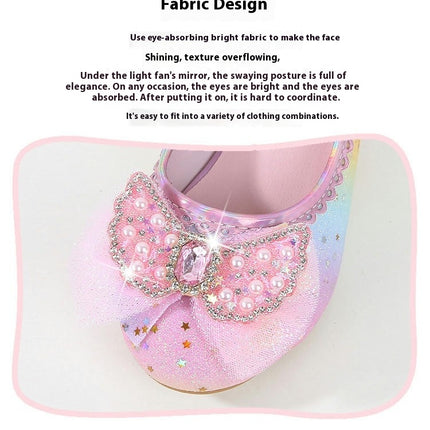 Little Girls with Sequins Shiny Faux Leather Princess Shoes Bow High Heels Show Shoes