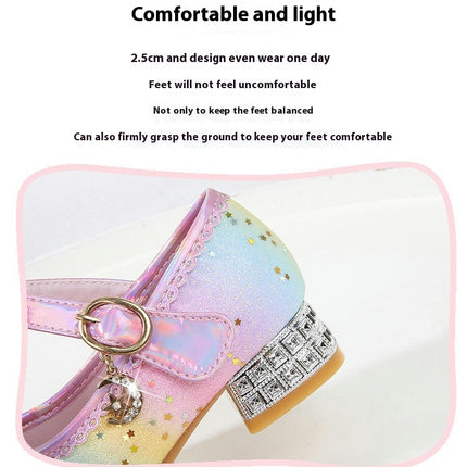 Little Girls with Sequins Shiny Faux Leather Princess Shoes Bow High Heels Show Shoes
