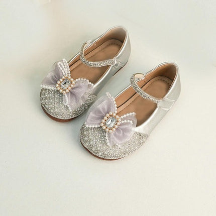 Toddler Girl Princess Shoes Crystal Comfortable Soft Soled Flat Faux Leather Shoes