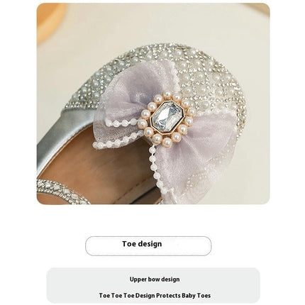 Toddler Girl Princess Shoes Crystal Comfortable Soft Soled Flat Faux Leather Shoes