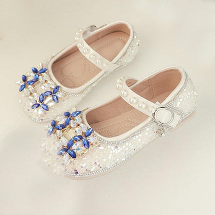 Girls Princess Crystal Shoes Comfortable Soft Soled Flat Faux Leather Shoes
