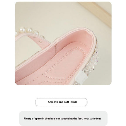 Girls Princess Crystal Shoes Comfortable Soft Soled Flat Faux Leather Shoes